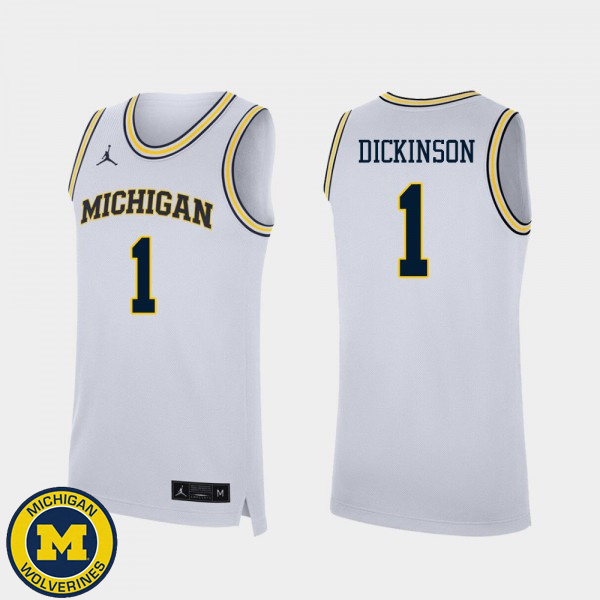 Men's Michigan Wolverines #1 Hunter Dickinson White Embroidery Basketball Jersey